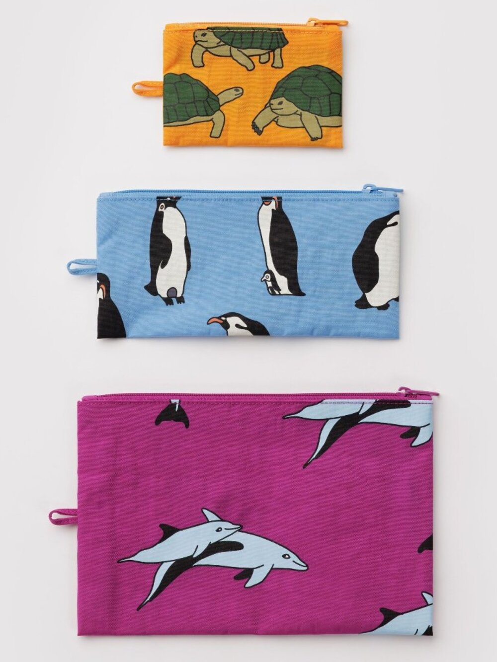 NWT Baggu Flat Pouch Set - Vacation Animals (Turtle, Penguin, Dolphin)